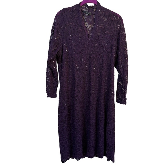Marina Purple Sequin Lace Sheath Dress‎ 14W Plus Size Cocktail Party Formal Midi - Picture 1 of 7